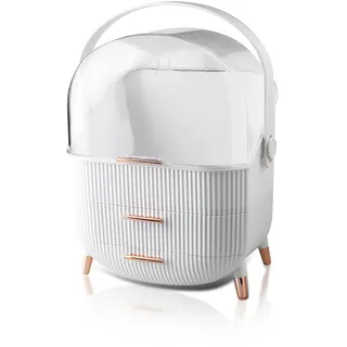 VanderHOME Make-up-Organizer für Büro, Schubladen, zur Aufbewahrung von Schmuck, aus Kunststoff, Aufbewahrungsbox für Kosmetik, Staubschutz, verschiedene Behälter, für Zuhause, Weiß, weiß, S