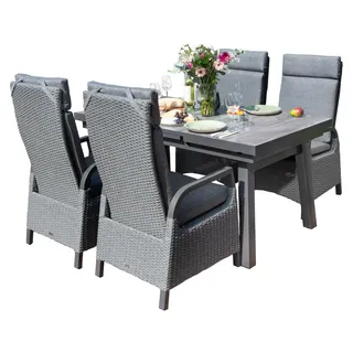 bellavista - Home&Garden® Gartenmöbel-Set Sydney 4 Hochlehner & Ausziehtisch 160–210 cm Keramik - Grau