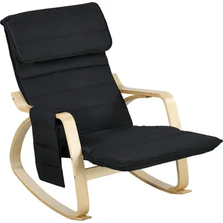 HOMCOM Schaukelstuhl Stillstuhl Relaxsessel mit verstellbarem Fußhocker, seitlicher Tasche und Kopfstütze, Schaukelsessel für Schlafzimmer, 67 x 110 x 91 cm Schwarz   Aosom