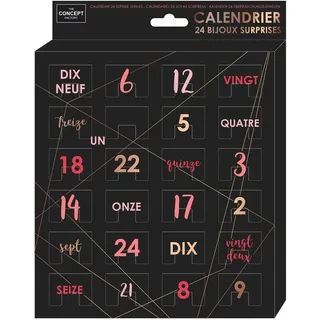 Schmuck-Adventskalender – 24 Überraschungsfächer mit Juwelen – Geschenk zu Weihnachten – Luxus-Schmuckbox – Schwarz