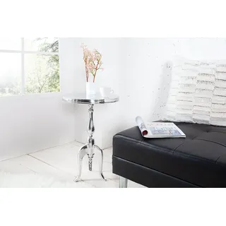 DuNord Design Beistelltisch LA Fleur 55cm Barock Alu rund Telefontisch Tisch orientalisch silberfarben