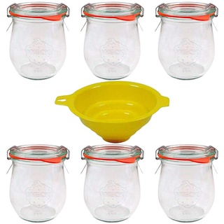 Viva Haushaltswaren - 6 x kleines Weckglas/Einmachglas 220 ml mit Deckel in in Tulpenform, leeres Rundrandglas zum Einkochen - als Vorspeisenglas, Dessertglas (inkl. Klammern, Ringen & Trichter)