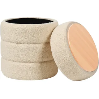 Zedelmaier Runder Teddy Hocker mit Stauraum - Sitzhocker, Schminktisch & Aufbewahrungshocker für Wohnzimmer, Schlafzimmer & Kinderzimmer (Beige)