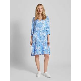 Knielanges Kleid aus Viskose mit floralem Muster, Blau, 34