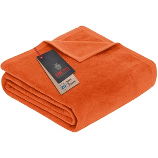 Ibena Porto xl Decke 180x220 cm – Baumwollmischung weich, warm & waschbar, Tagesdecke orange einfarbig