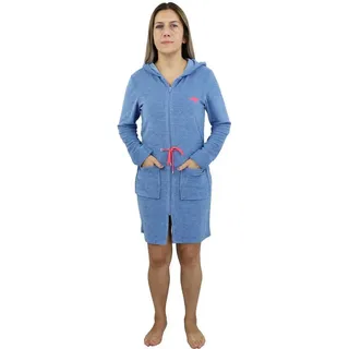 KangaROOS Damenbademantel Kira, ideal für Sauna & Spa, Hotelbademantel, Morgenmantel, Kurzform, Leichtfrottier, Kapuze, Reißverschluss, mit Bindekordel, kurz, Bademäntel für Damen, XS-3XL blau XXXL | 95 cm