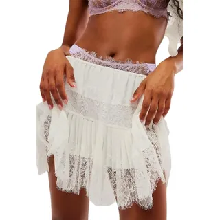 Damen Y2k Spitzenrock Fee Mesh Floral Low Rise Plissee Half Slip Rock Layered Flowy Short Skirt Streetwear, Weiss/opulenter Garten, Klein - S
