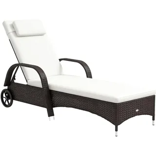 Outsunny Gartenliege Neigbarer Rückenlehne 200 x 73 x 30-103 cm Schwarz | Sonnenliege, Rattanliege, Gartenmöbel Liege mobil mit Kissen, Liegestuhl Polyrattan+Metall