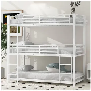 Odikalo Etagenbett Bettgestell Metallbett 90x200 mit Geländer (Dreifach-Etagenbett für Kinder, Jugendliche und Erwachsene)