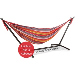 WOMA Hängematte für 2 Personen mit Gestell in Bunt für bis zu 180 kg I Wetterfeste Doppelhängematte Indoor & Outdoor I Stabile Hängematte XXL aus Baumwolle für Balkon & Garten