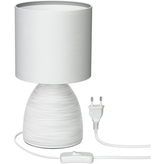 ledscom.de E14 Tischlampe CALA, Keramik, Stoffschirm, weiß (Stecker, Schalter) 3-Stufen-dimmbar, warmweiß, W, 542lm