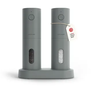 LARS NYSØM Gewürzmühle Spænding praktische Einhandbedienung per Drucktaste, (2 Stück), elektrische Salz- & Pfeffermühle mit eingebautem LED-Licht grau