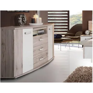 Sideboard Rondino Anrichte in Sandeiche und weiß Hochglanz inkl. LED-Beleuchtung