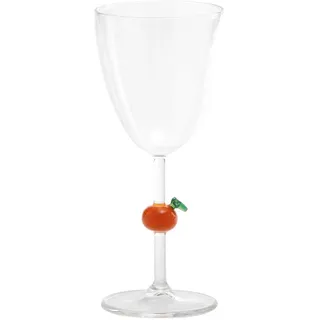 Zafferano Safranfarbene Obstschale aus Borosilikatglas mit orangefarbener Verzierung am Stiel, handgefertigt für eine elegante Tischdekoration - 1 Stück