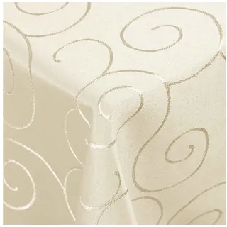 DecoHomeTextil Heimtextilmanufaktur Tischdecke Kringel Circle Tafeldecke Ornamente Damast Tischdecke beige Eckig 130 x 340 cm