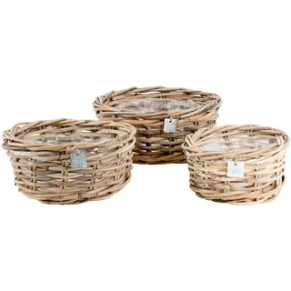 Korb Rattan S/3 D30/26/21cm mit Folie H14/12/11cm  - grau