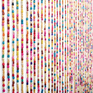 SanBouSi Bambus Perlenvorhang Türvorhang 27 Stränge Regenbogen Bunte Hölzern Natur Perlenvorhang Fadenvorhang Insektensicher Holzperlenvorhang 90x175cm
