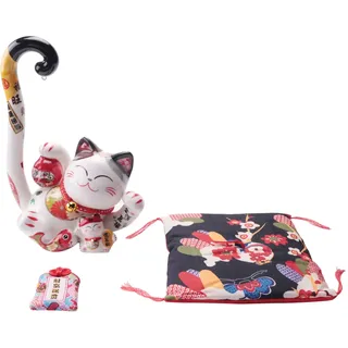Joskeijky 8,6 Keramik Maneki GlüCkliche Katze Geld Spardose MüNze Spardose Japanische Katze mit Langem Schwanz Feng Shui Haus, A