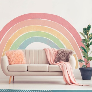 Ambiance Sticker Vliestapete, vorgeklebt, Riesenfresken – Regenbogen Zeichnung Pastell – dekorativer Aufkleber – 75 x 60 cm