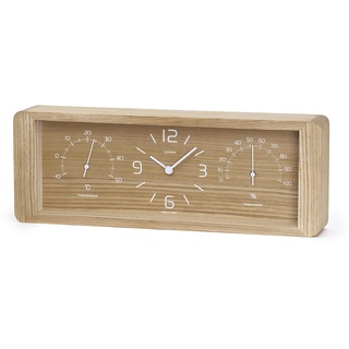 Lemnos Tischuhr Yokan/Tischuhr Holz mit Thermometer & Hygrometer, aus Japan/kleine Uhr zum hinstellen/Tischuhr Vintage/Uhr ohne Tickgeräusche – Stehuhr Farbe Natur