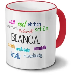 printplanet Tasse mit Namen Bianca - Positive Eigenschaften von Bianca - Namenstasse, Kaffeebecher, Mug, Becher, Kaffeetasse - Farbe Rot