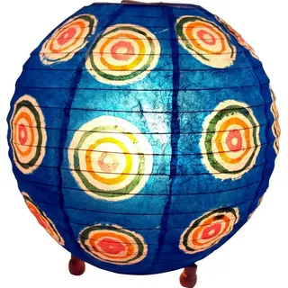 Guru-Shop Tischleuchte Coronada round Reispapier Tischlampe Retro - 40.., Leuchtmittel nicht inklusive blau