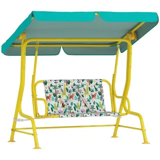 Kinder Hollywoodschaukel 2-sitzer Mit Verstellbarem Sonnendach Und Sicherheitsgurt, Für Kinder Von 3–6 Jahren, Bis 60 Kg Belastbar, 112 × 75 × 120 Cm, Grün