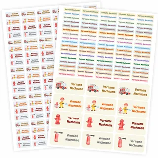 217 Stück personalisierte Namensaufkleber Set - mit Wunschname für Stifte und alle Schulsachen - Kinder Name Beschriftung Schule Kindergarten Kita Sticker (Feuerwehr)
