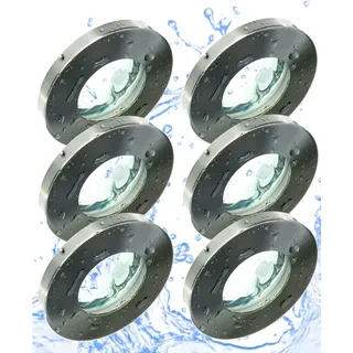 TRANGO LED Einbauleuchte, 6er Set 6729IP-062AK Einbaustrahler Rund IP44 aus Edelstahl gebürstet Badleuchte, Bad Einbauleuchte, Deckenspots, Einbauspots, Deckenleuchte inkl. 6x GU10 Lampenfassung für Bad, Sauna, Außen, Feuchtraum