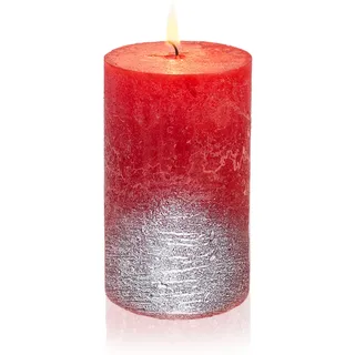 Smart-Planet Rustik Kerze Weihnachten Ambiente - Rot Metallic Silber- Rustic Stumpenkerze 12cm lange Brenndauer ca 54 Std - Weihnachtskerzen Adventskranz
