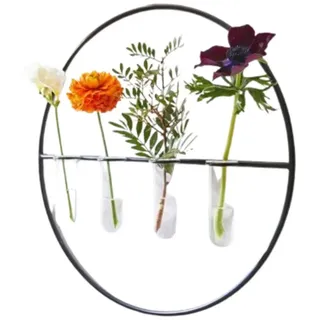 Home-trends24.de Wanddekoobjekt Wanddeko Väschen Wandhänger Hänger Dekohänger Schwarz Rund 40 cm schwarz
