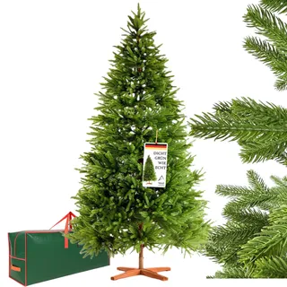 Valle Verde Premium Weihnachtsbaum 220 cm – 100% PE Nadeln, 100% Spritzguss, Künstlich – Mit Holzständer & Aufbewahrungstasche – Wie Echt & Sehr Dicht – Realistischer Tannenbaum, Sicher & Nachhaltig