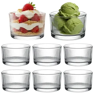 BRRDAQU 8 Stück Dessertgläser 200 ml Transparente Kleine Dessertschalen Glas Eisbecher mit Vertikalem Rillendesign Eisschalen Glasschälchen für Tiramisu Pudding Joghurt-Müsli Spülmaschinenfest