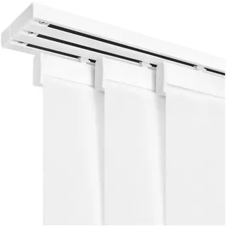 Bilderdepot24 Gardinenstange Gardinenschiene Set für Textile ohne Klett System für Wandmontage, 3-läufig, Wandhalterung + Klemmkeder, geschraubt, Aluminium, Vorhangschienen-Kombi inkl. 2 Schienen & 3 Paneelenwagen 60er Textile weiß 280 cm