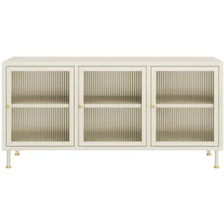 [en.casa] Lindau TV-Lowboard 120 x 40 x 59 cm Cremeweiß/Glas/Metall/Stahl