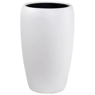 Moderne & Hochwertige Pflanzvase / Pflanzkübel – Fiberglas - Mit Einsatz – Indoor & Outdoor – Wetterbeständig & Frostsicher – Blumenkübel / Pflanzgefäß / Vase / Kübel (Matt Weiß, Höhe: 50cm)