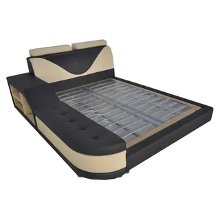 aea Design Multifunktion Bett XXL Big Betten Leder Hotel Polster 180x200 Regal USB - Schwarz
