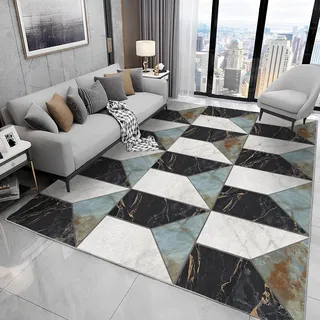 buyluhn Quadratischer Kurzflor-Teppich 250x250, Marmor Geometrisch Teppich, Abstrakt Waschbar rutschfest Dünn Saugfähig für Wohnzimmer Schlafzimmer Esszimmer N34