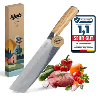 kjøk Premium Nakiri Messer – 17 cm Klinge (58±2 HRC) mit Hammerschlag-Muster & Olivenholzgriff – japanisches Gemüsemesser extra scharf – mit Schutzhülle