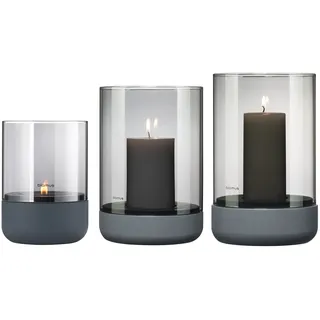 blomus Windlicht -CALMA- Glas Kerzenhalter, Teelichthalter, Stimmungslicht modern (SET, 3 St., SIZE S,M,L), aus Glas mit Betonsockel grau