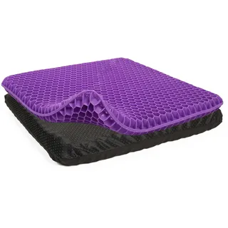 Gel-Sitzkissen, Violett, 50 cm, extra groß, doppelt dick, Stuhlkissen für Bürostuhl, Rollstuhl, Autositz, Couch, Stadionsitzkissen für Steißbein-Schmerzlinderung, kühlende & atmungsaktive Sitzkissen