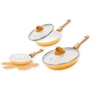 Genius Cerafit Revolution Keramik-Pfannenset 7-teilig, 20 cm + 24 cm + 28 cm, Antihaftbeschichtung, ThermoSpeed-Induktions-Technologie, Vlies Einler inklusive, Orange