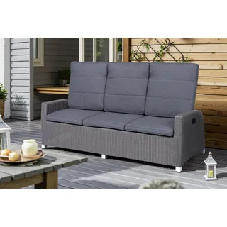 Ploß Vigo Comfort 3-Sitzer Speise-/Lounge-Sofa, stahlgrau-meliert, Polyrattan, 210x84x110cm, verstellbar