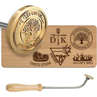 Personalisiertes Brennstempel Brandeisen für Holz, Eigenes Logo Messing Brenneisen mit Holzgriff, Personalisiert für Holz, Steak, BBQ & Kunststoffe, Mehrere Größen Auswahl (Stil 2)