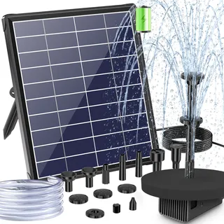 POPOSOAP Solar Springbrunnen für Außen 6,5 W 240 l/h für Gartenteich | Solarbrunnen mit integriertem 3000 mAh Akku, Stabiler Sprühbetrieb für Vogeltränke und Gartens Wasserspielereien