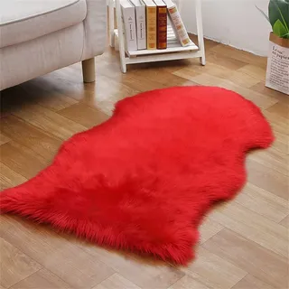 Tomifine Faux Lammfell Teppich, Kunstfell Dekofell Teppich Flauschiger Schaffell Bettvorleger für Schlafzimmer Bett oder Wohnzimmer Sofa Matte (50x80 cm,Rot 2)
