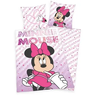 Herding Bettwäsche Disney Minnie Mouse - Wende-Bettwäsche-Set, 135x200 & 80x80, Baumwolle, 100% Baumwolle rosa
