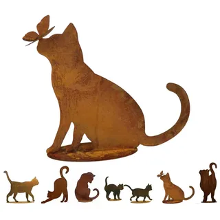 Gartenfigur Rost auf festem Stand – Hochwertig & Wetterfest - Metall Tierfigur - Edelrost Dekofigur/Tier Figur – Gartendeko/Dekoration (Katze III - Höhe 42cm)