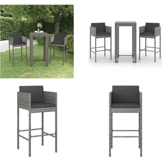 vidaXL 3 tlg. Gartenbar Set mit Kissen Poly Rattan Grau - Garten-Bar-Set - Garten-Bar-Set - Garten-Essgruppe - Garten-Essgruppen - Grau