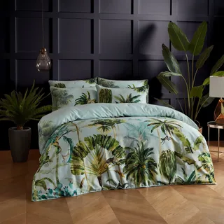 Paoletti Forsteriana Palms Bettbezug Set – Wendbare Aquarell Tropische Dschungelpalme Luxus Bettwäsche (Mehrfarbig – Doppelbett – 200x200cm)